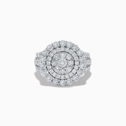 The Bouquet 14K White Gold Diamond Ring features three concentric circles of round diamonds and extra diamonds on the band, creating a bold, sparkling look shown against a plain white background.