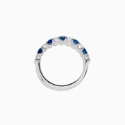 The Royale Bleu 14K White Gold Blue and White Sapphire Band Ring features alternating round blue and white sapphires on a sleek white gold band, shown against a white background.