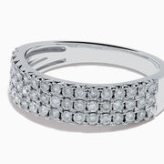 The Pave Classica 14K White Gold Diamond Band Ring features three rows of small round white diamonds set closely together on the top half of the band, shown against a plain white background.