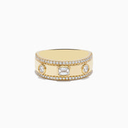 The DOro 14K Yellow Gold Bezel Set Diamond Band (0.67 TCW) showcases a central rectangular diamond flanked by round diamonds, all bordered by pavé diamonds along the top and bottom edges.