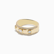 The DOro 14K Yellow Gold Bezel Set Diamond Band (0.67 TCW) showcases a central rectangular diamond flanked by round diamonds, all bordered by pavé diamonds along the top and bottom edges.