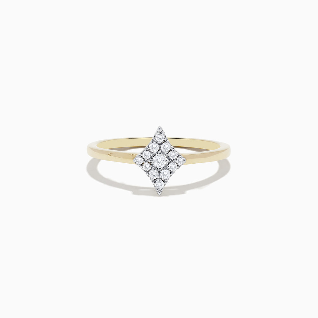 The Casino 14K Yellow Gold Diamond Diamonds Suit Ring showcases a diamond-shaped cluster of round diamonds set in white gold at the center, displayed on a plain white background.