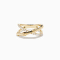 The DOro 14K Yellow Gold Diamond Criss Cross Bamboo Ring features a polished band crossed with a bamboo-textured band adorned with sparkling diamonds.