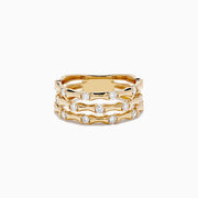 The DOro 14K Yellow Gold Diamond Bamboo Ring (0.50 TCW) features a bamboo-inspired design with three stacked bands, each set with round diamonds in a wavy pattern, shown against a plain white background.