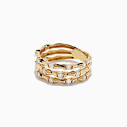 The DOro 14K Yellow Gold Diamond Bamboo Ring (0.50 TCW) features a bamboo-inspired design with three stacked bands, each set with round diamonds in a wavy pattern, shown against a plain white background.