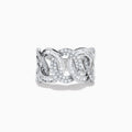 The 14K White Gold Diamond Interlocking Link Ring features a unique link chain design, set with sparkling diamonds, shown against a plain white background.