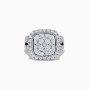 The Bouquet 14K White Gold Square Shaped Diamond Cluster Statement Ring dazzles with a central diamond cluster, double halo, and band-set diamonds, totaling 1.96 TCW for a bold, elegant look.