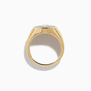 Introducing the Men's 14K Yellow Gold Diamond Cross Signet Ring—a sophisticated men's signet ring crafted from 14K yellow gold, showcasing an oval face with a bold cross cutout over a surface set with sparkling small diamonds. This elegant piece makes a striking statement of style and faith.