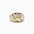 The DOro 14k Yellow Gold Dome Diamond Croissant Ring features wide, rounded yellow gold bands with alternating rows of dome diamonds, shown on a white background.