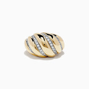 The DOro 14k Yellow Gold Dome Diamond Croissant Ring features wide, rounded yellow gold bands with alternating rows of dome diamonds, shown on a white background.