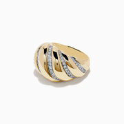 The DOro 14k Yellow Gold Dome Diamond Croissant Ring features wide, rounded yellow gold bands with alternating rows of dome diamonds, shown on a white background.
