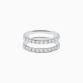 The 14K White Gold Double Band Diamond Ring 0.97 TCW features two rows of round diamonds set closely together in polished white gold, shown on a white background.