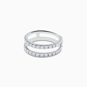 The 14K White Gold Double Band Diamond Ring 0.97 TCW features two rows of round diamonds set closely together in polished white gold, shown on a white background.