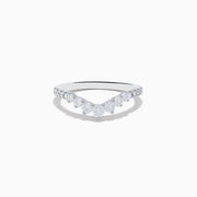 The 14K White Gold Diamond Contoured Stacking Band 0.49 TCW features graduated round and marquise-cut diamonds along the front, displayed on a plain white background.