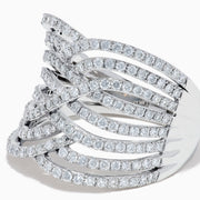 The 14K White Gold Diamond Pave Multi-Row Infinity Crossover Ring features interwoven, wave-like bands encrusted with diamonds for an elegant look and is shown against a plain white background.