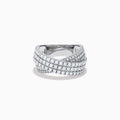 The Classique 14K White Gold Diamond Criss Cross Ring features three overlapping, diamond-encrusted bands and is displayed on a plain white background.