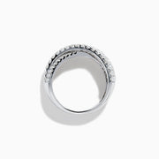 The Classique 14K White Gold Diamond Criss Cross Ring features three overlapping, diamond-encrusted bands and is displayed on a plain white background.