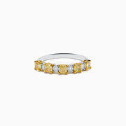 The Canare 18K Two Tone White & Yellow Diamond Band Ring features alternating rectangular yellow and round white diamonds set in an 18K gold band, shown against a plain white background.
