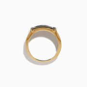 The Men's 14K Two Tone Gold Blue Sapphire Channel Set Ring features a modern rectangular band with five blue sapphires set at the center, crafted in stylish two tone gold.