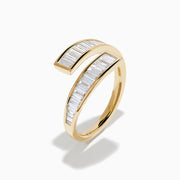The D'Oro 14K Yellow Gold Diamond Bypass Ring features an open-ended design with parallel rows of rectangular baguette-cut diamonds along the edges, displayed on a white background.