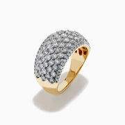 The D'Oro 14K Yellow Gold Diamond Wide Band Ring features multiple rows of sparkling diamonds set closely together in luminous 14K yellow gold, beautifully showcased against a crisp white background.