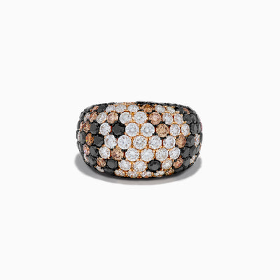The 14K Rose Gold Black, White and Espresso Wide Dome Ring features a vibrant array of colored stones, adding bold charm to any outfit.