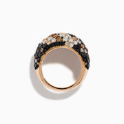 The 14K Rose Gold Black, White and Espresso Wide Dome Ring features a vibrant array of colored stones, adding bold charm to any outfit.