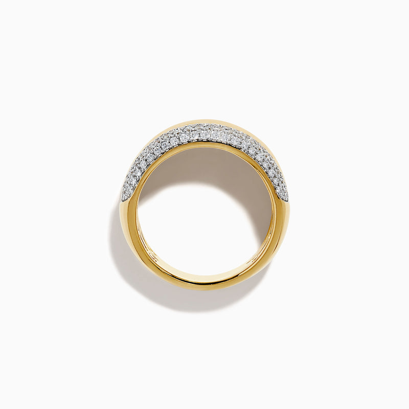 The 14K Yellow Gold Pave Diamond and Gold Double Band Ring features sparkling diamonds set in a yellow gold band stacked atop a double pave band, beautifully displayed on a white background.