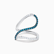 14K White Gold Blue and White Diamond Pave Wave Ring