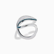14K White Gold Blue and White Diamond Pave Wave Ring