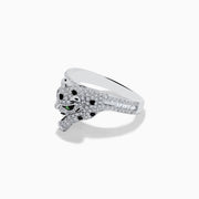 The Signature 14K White Gold Diamond and Tsavorite Panther Ring features a panther design with dazzling diamonds and vivid green tsavorite accents set in white gold.
