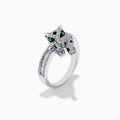 The Signature 14K White Gold Diamond and Tsavorite Panther Ring features a panther design with dazzling diamonds and vivid green tsavorite accents set in white gold.