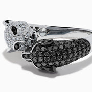 The Signature 14K White and Black Diamond Panther Bypass Ring features a panther head with black diamonds and a body with sparkling white diamonds, elegantly wrapping around the finger for a bold, contrasting look.