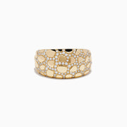 The Doro 14K Yellow Gold Animal Print Diamond Ring features a wide band with an irregular pebble pattern and sparkling diamonds, creating a textured, luxurious animal print-inspired look.