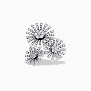 The Bouquet 14K White Gold Flower Ring 1.59 TCW features three overlapping blooms, each with a cluster of sparkling diamonds and diamond-studded petals, elegantly crafted in 14K white gold and inspired by Effy Bouquet’s timeless elegance.