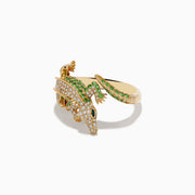 The Safari 14K Yellow Gold Crocodile Ring features sparkling diamonds, tsavorites, and emeralds for a luxurious, eye-catching look.