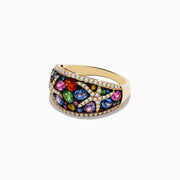 The Watercolors 14K Yellow Gold Multi Sapphire and Diamond Starfish Ring features vibrant sapphires in various shapes and sizes with sparkling diamond accents for a stunning look.