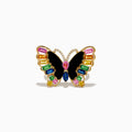 The Nature 14K Yellow Gold Multi Sapphire Agate and Diamond Butterfly Ring features colorful sapphires and agate accents, shown on a white background.