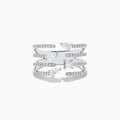 The Pave Classica 14k White Gold Open Shank Diamond Ring showcases sparkling pear and oval-shaped diamonds set across open bands, each lined with pavé diamonds. The ring is shown against a white background.