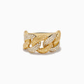The DOro 14K Brushed Yellow Gold Interlocking Diamond Ring features sparkling diamonds on several links, displayed against a plain white background.