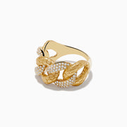 The DOro 14K Brushed Yellow Gold Interlocking Diamond Ring features sparkling diamonds on several links, displayed against a plain white background.