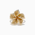 The Nature 14K Yellow Gold Diamond Flower Ring 0.31 TCW features five textured petals outlined with sparkling white stones, displayed against a plain white background.