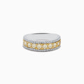 The Canare 14K Two Tone Gold Yellow and White Diamond Ring showcases a central row of yellow gemstones bordered by small white diamonds, beautifully set in a striking two-tone gold design.
