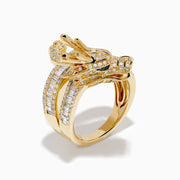The 14K Yellow Gold Diamond Dragon Wrap Ring features a sculpted dragon adorned with rows of sparkling diamonds on the band and dragon’s body, set in yellow gold and displayed against a white background.