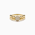 The D'Oro 14K Yellow Gold Diamond Cluster Ring features a beaded band and an oval-shaped diamond cluster, shown on a white background.