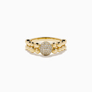 The D'Oro 14K Yellow Gold Diamond Cluster Ring features a beaded band and an oval-shaped diamond cluster, shown on a white background.