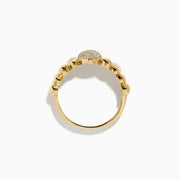 The D'Oro 14K Yellow Gold Diamond Cluster Ring features a beaded band and an oval-shaped diamond cluster, shown on a white background.