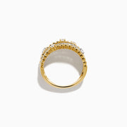 The 14K Two Tone Gold Diamond Beaded Multi Row Ring features four stacked bands with beaded textures and sparkling diamonds set in a symmetrical pattern.