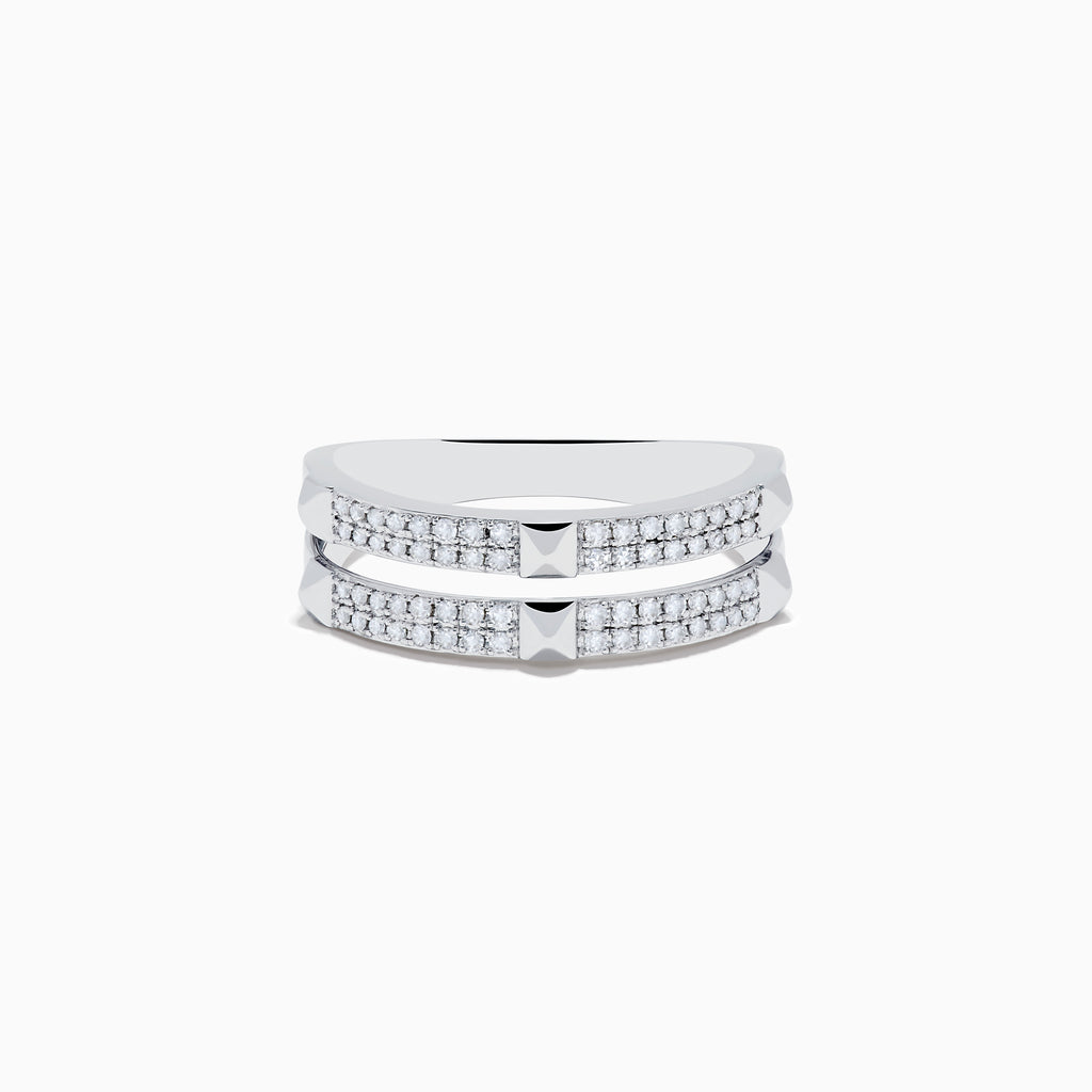 The Pave Classica 14K White Gold Diamond Studded Ring features two parallel rows of sparkling diamonds, separated by polished metal bars for a sleek, modern look.