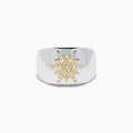 The Sterling Silver and 14K Yellow Gold Plated Diamond Star Ring features a sparkling starburst design with diamonds at the center, creating an elegant and charming look against a plain white background.
